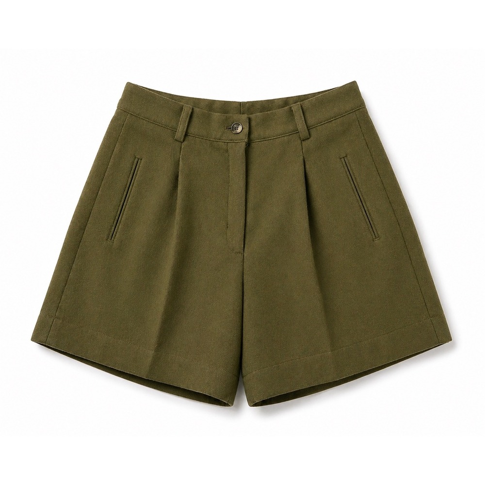 Vintage BP Nordstrom Olive Green Wool Blend Pleated‎ Shorts High Waist Size 13